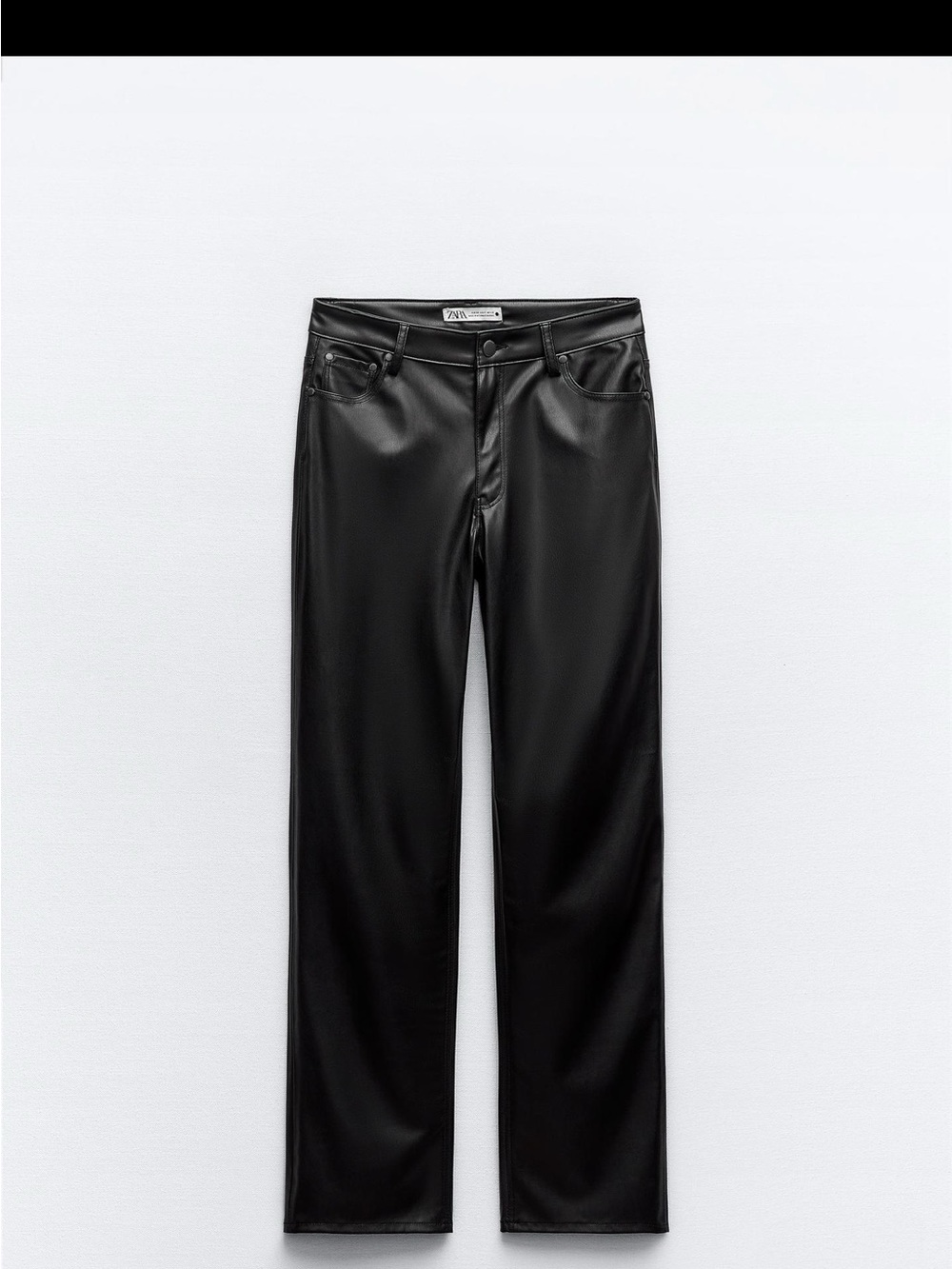 Zara Black Faux Leather Straight-Leg Jeans